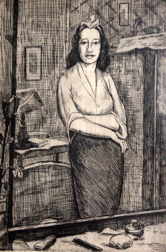 Clifford Hall (1904-1973) Woman looking in a mirror 17 x 12in.